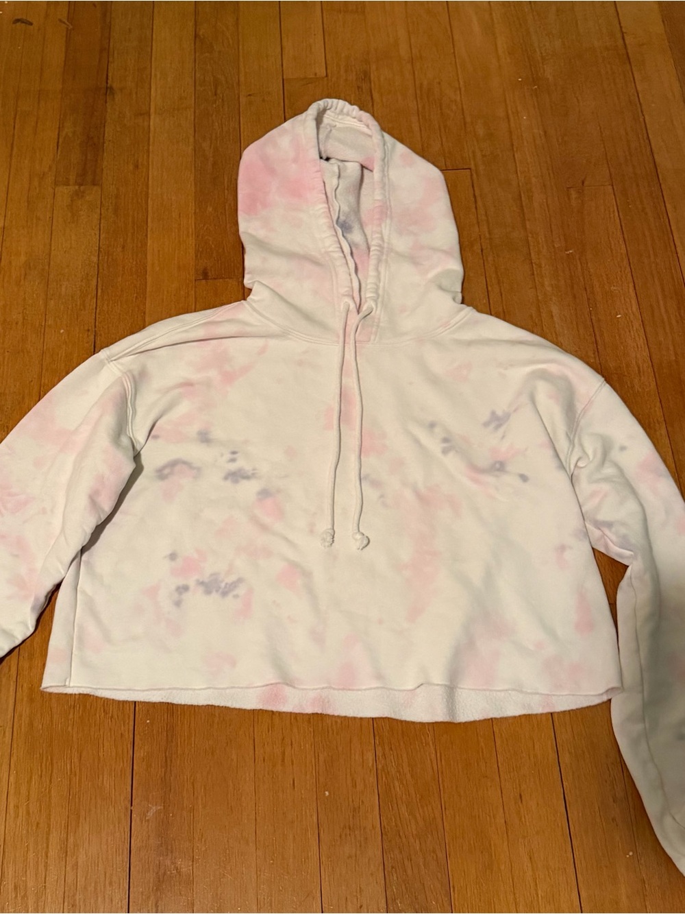 wild fable Pink & White Tie-Dye Cropped Hoodie Sweater